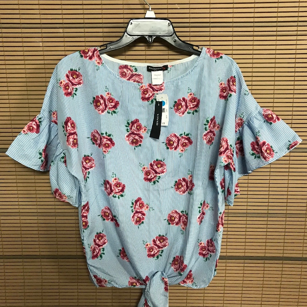 Vivid Importers of NY Blue Flower Blouse SIZE: L